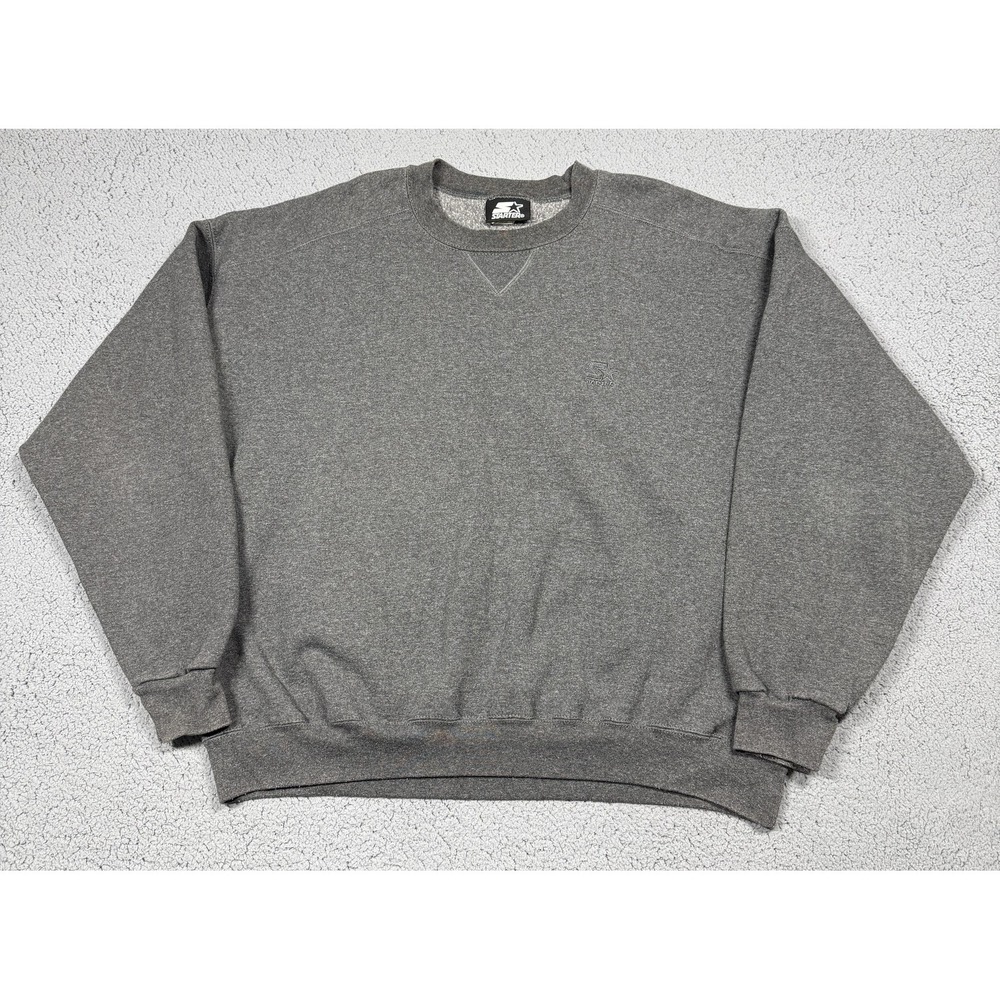 VTG Starter Sweatshirt Mens XL Gray Fleece Crewneck Pullover Embroidered Logo